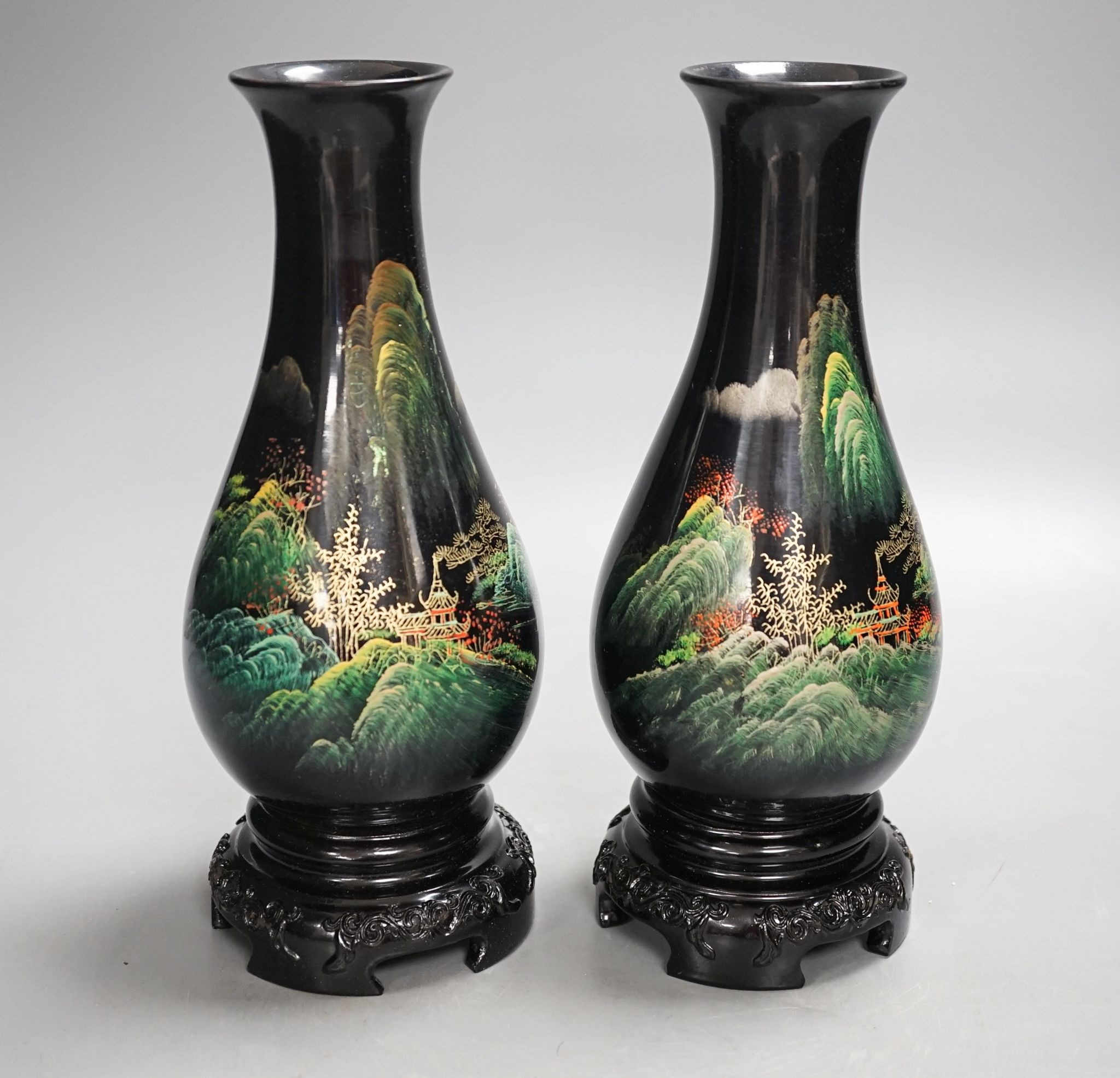 A pair of Chinese Fuzhou lacquer vases 24cm